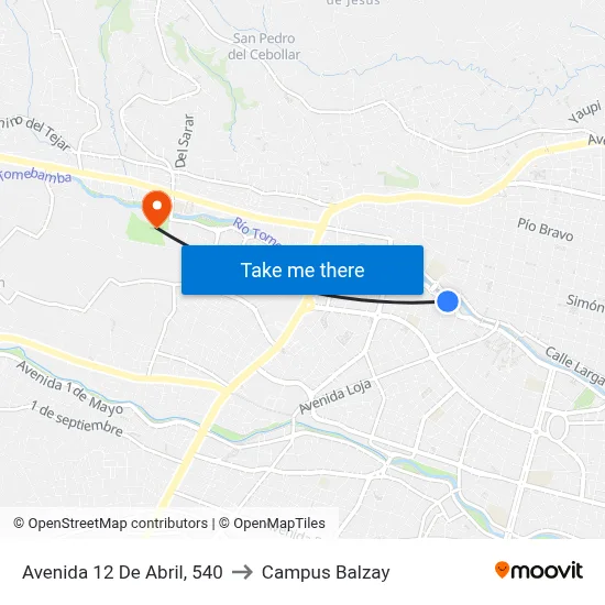 Avenida 12 De Abril, 540 to Campus Balzay map