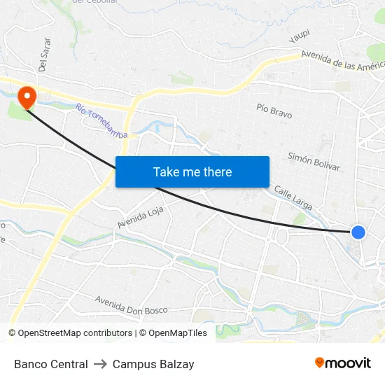Banco Central to Campus Balzay map
