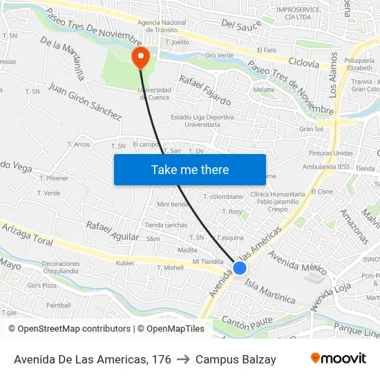 Avenida De Las Americas, 176 to Campus Balzay map