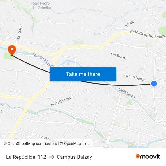 La República, 112 to Campus Balzay map
