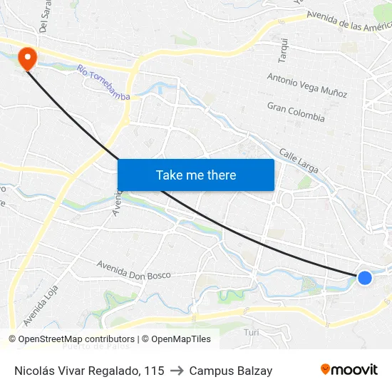 Nicolás Vivar Regalado, 115 to Campus Balzay map