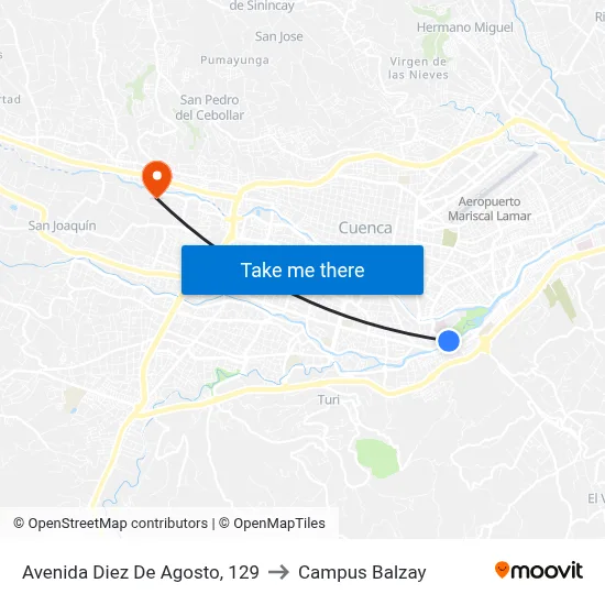 Avenida Diez De Agosto, 129 to Campus Balzay map