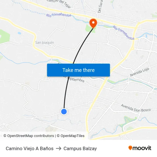 Camino Viejo A Baños to Campus Balzay map