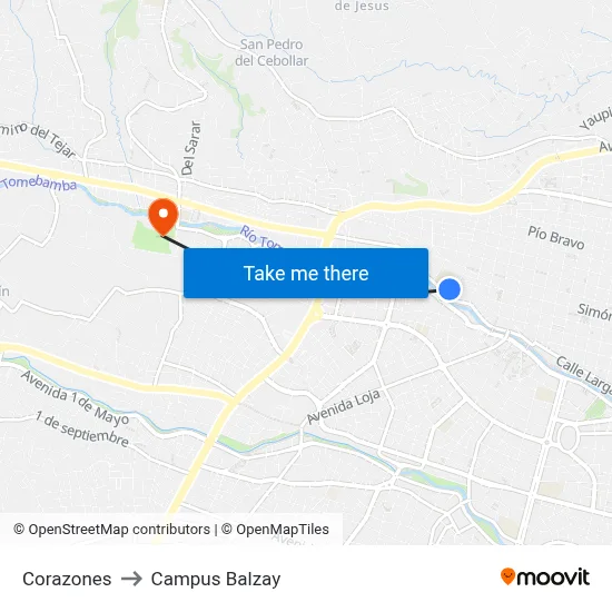 Corazones to Campus Balzay map