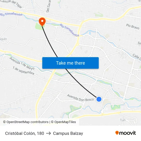 Cristóbal Colón, 180 to Campus Balzay map