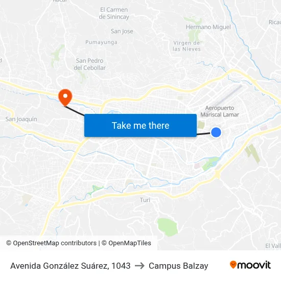 Avenida González Suárez, 1043 to Campus Balzay map