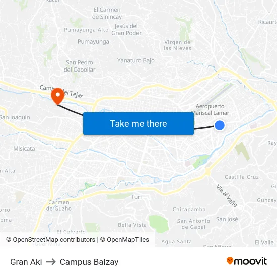 Gran Aki to Campus Balzay map