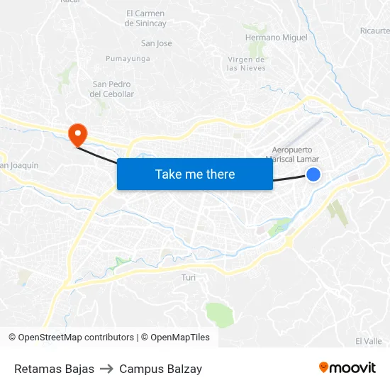 Retamas Bajas to Campus Balzay map