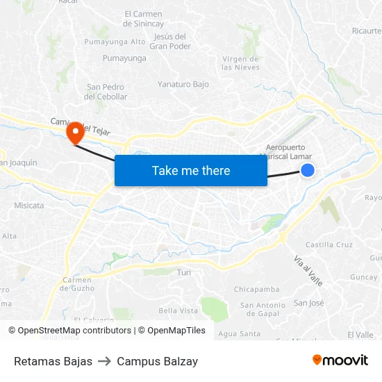 Retamas Bajas to Campus Balzay map