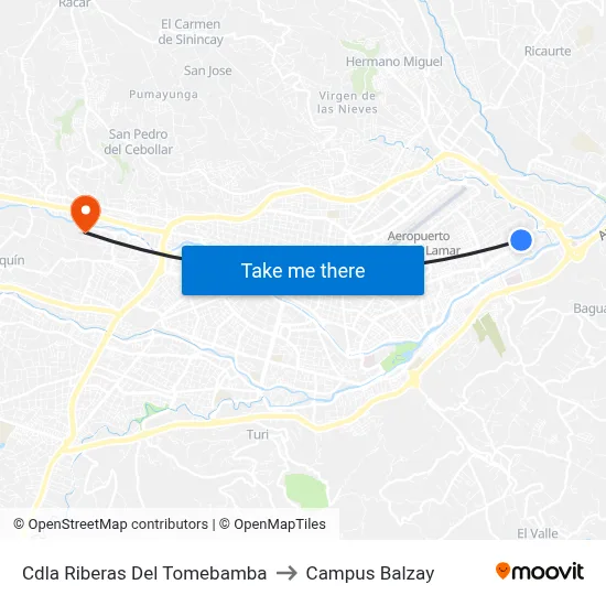 Cdla Riberas Del Tomebamba to Campus Balzay map