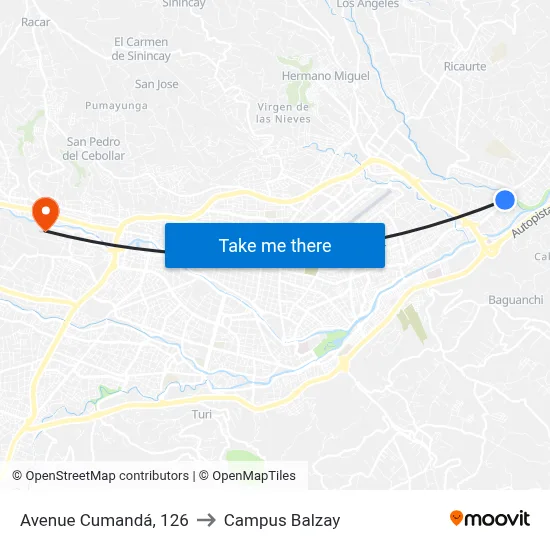 Avenue Cumandá, 126 to Campus Balzay map