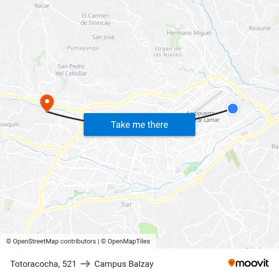 Totoracocha, 521 to Campus Balzay map
