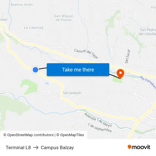 Terminal L8 to Campus Balzay map