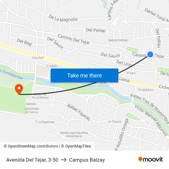 Avenida Del Tejar, 3-50 to Campus Balzay map