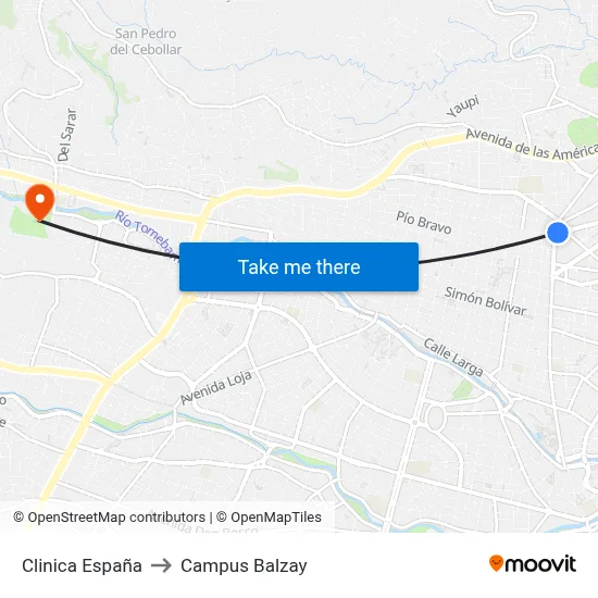 Clinica España to Campus Balzay map