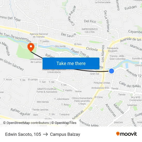 Edwin Sacoto, 105 to Campus Balzay map