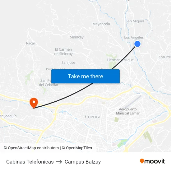 Cabinas Telefonicas to Campus Balzay map
