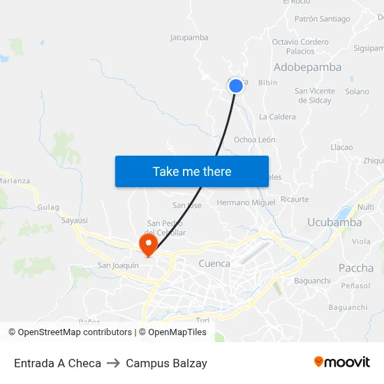 Entrada A Checa to Campus Balzay map