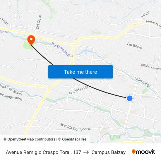 Avenue Remigio Crespo Toral, 137 to Campus Balzay map