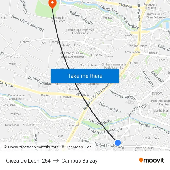 Cieza De León, 264 to Campus Balzay map