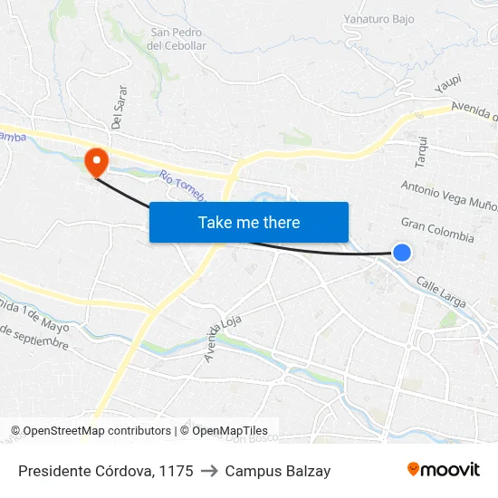 Presidente Córdova, 1175 to Campus Balzay map