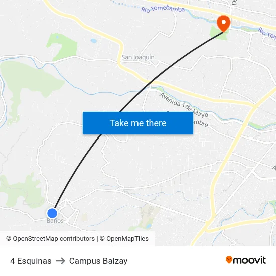 4 Esquinas to Campus Balzay map