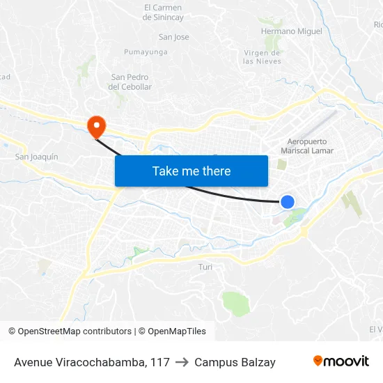 Avenue Viracochabamba, 117 to Campus Balzay map