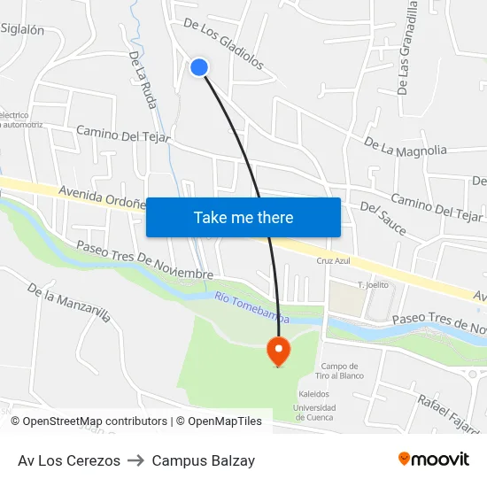 Av Los Cerezos to Campus Balzay map