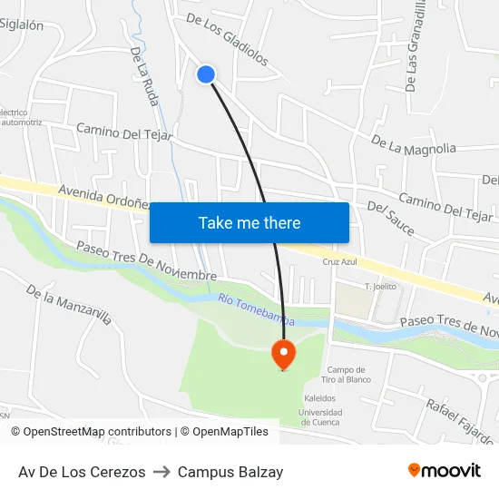 Av De Los Cerezos to Campus Balzay map