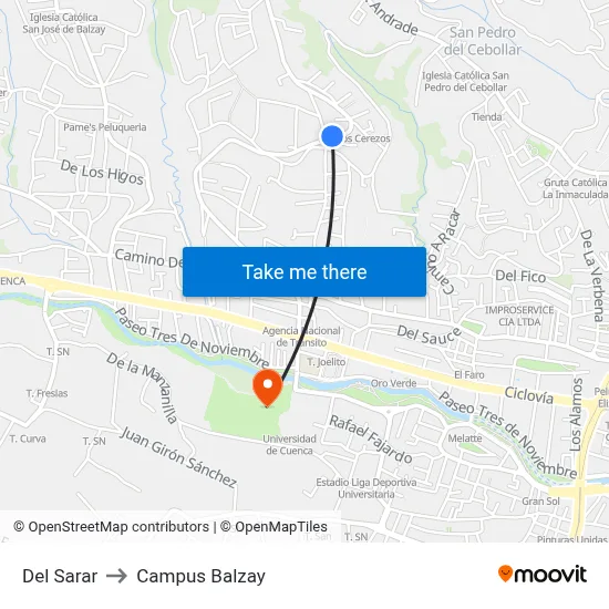 Del Sarar to Campus Balzay map