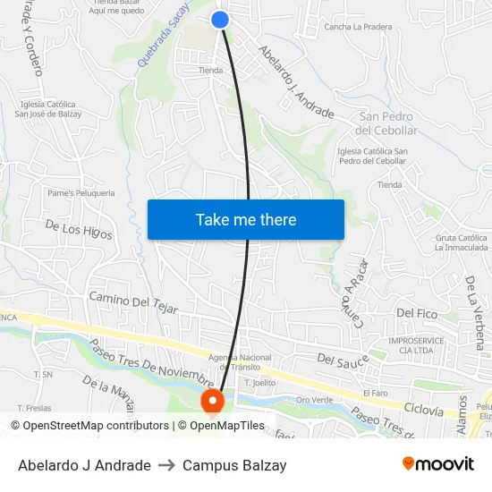 Abelardo J Andrade to Campus Balzay map