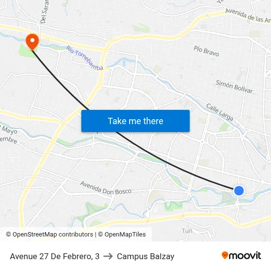 Avenue 27 De Febrero, 3 to Campus Balzay map