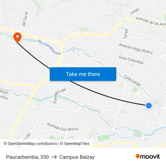 Paucarbamba, 330 to Campus Balzay map