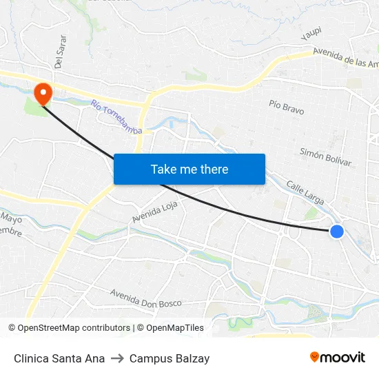 Clinica Santa Ana to Campus Balzay map