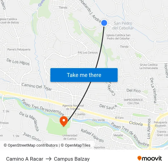 Camino A Racar to Campus Balzay map