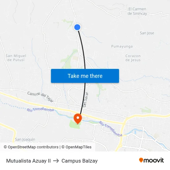 Mutualista Azuay II to Campus Balzay map