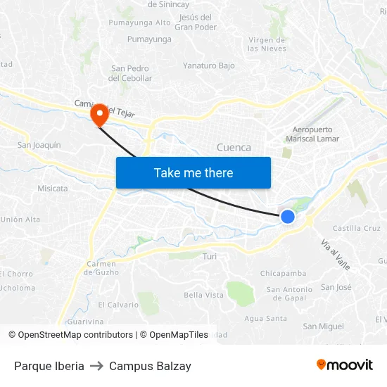 Parque Iberia to Campus Balzay map