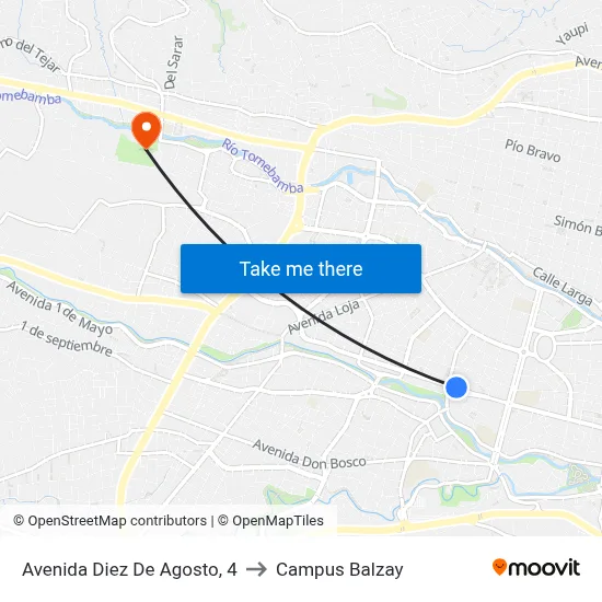 Avenida Diez De Agosto, 4 to Campus Balzay map