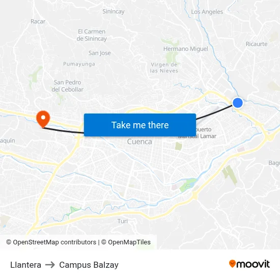 Llantera to Campus Balzay map