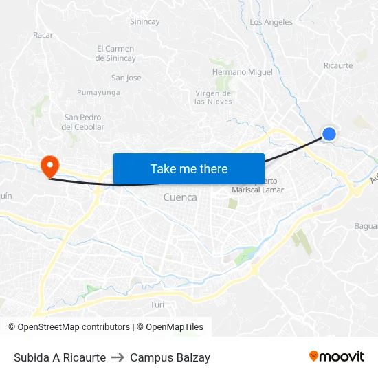 Subida A Ricaurte to Campus Balzay map