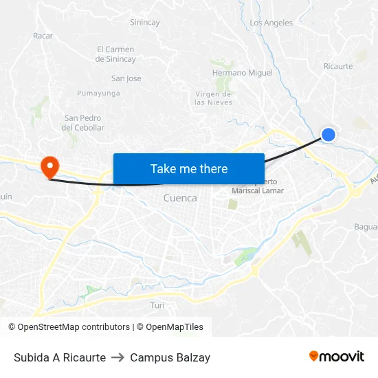 Subida A Ricaurte to Campus Balzay map