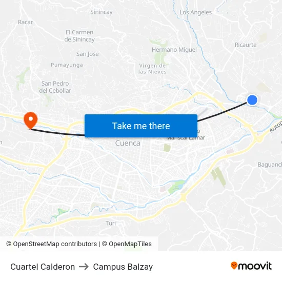 Cuartel Calderon to Campus Balzay map