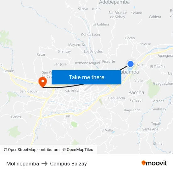 Molinopamba to Campus Balzay map