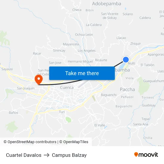Cuartel Davalos to Campus Balzay map