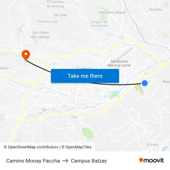 Camino Monay Paccha to Campus Balzay map