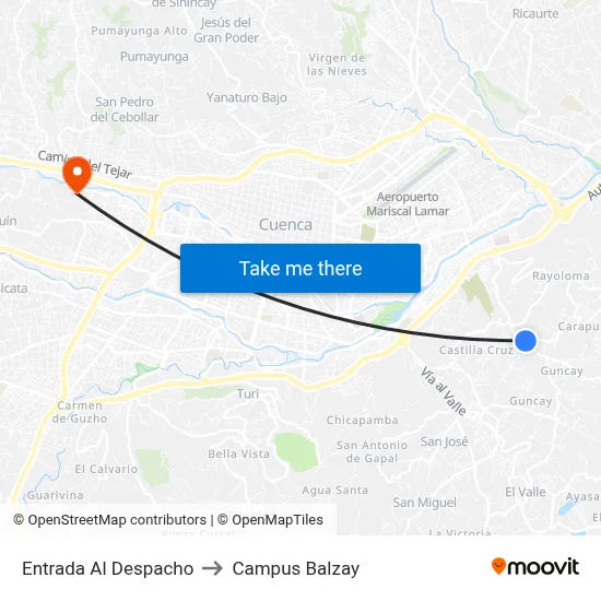 Entrada Al Despacho to Campus Balzay map