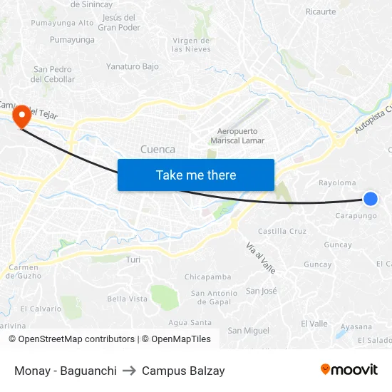 Monay - Baguanchi to Campus Balzay map