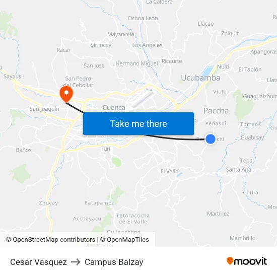 Cesar Vasquez to Campus Balzay map