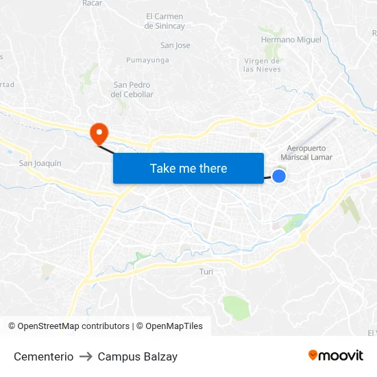 Cementerio to Campus Balzay map