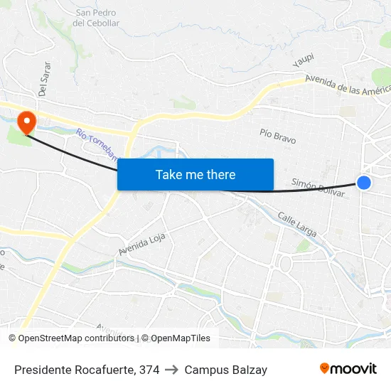 Presidente Rocafuerte, 374 to Campus Balzay map